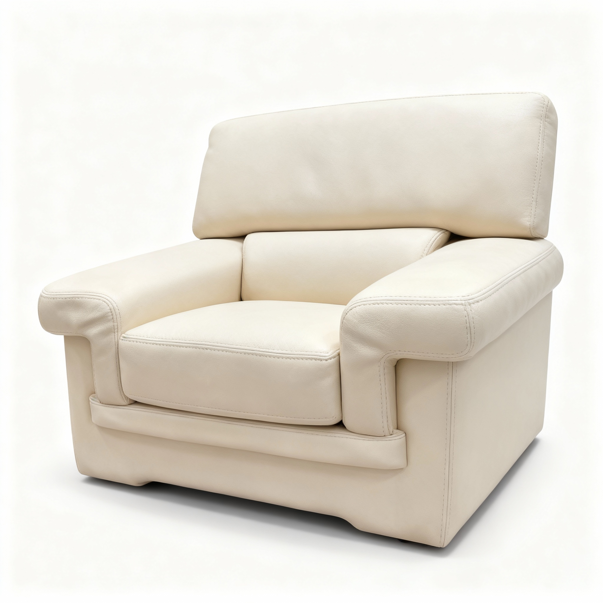 "SAXO" Italian-made armchair (105cm) in solid full-grain leather with tone-on-tone stitching, featuring premium Feather/Bultex padding on a webbed seat