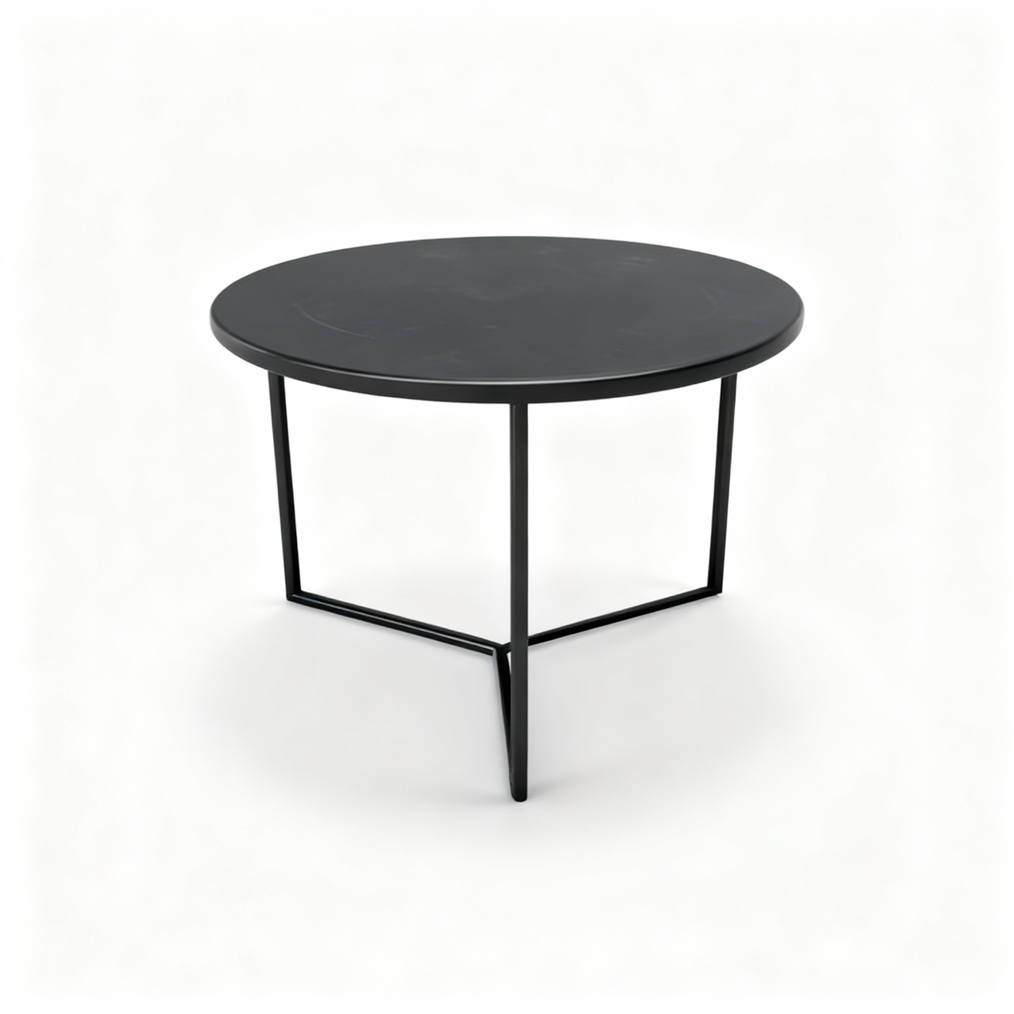 Set of 3 modular round nesting tables with copper-finish metal and raw grey concrete-style tops, featuring dynamic varying heights and tripod bases