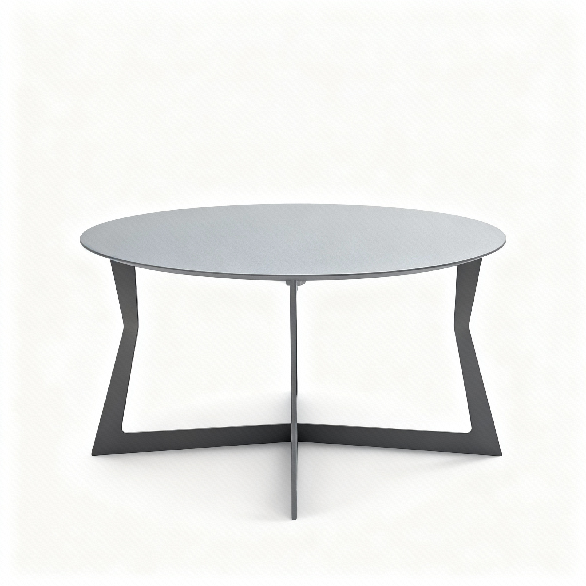 Set of 3 modular round nesting tables with copper-finish metal and raw grey concrete-style tops, featuring dynamic varying heights and tripod bases