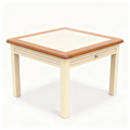 Square cherrywood end table with vanilla lacquer and four pull-out trays
