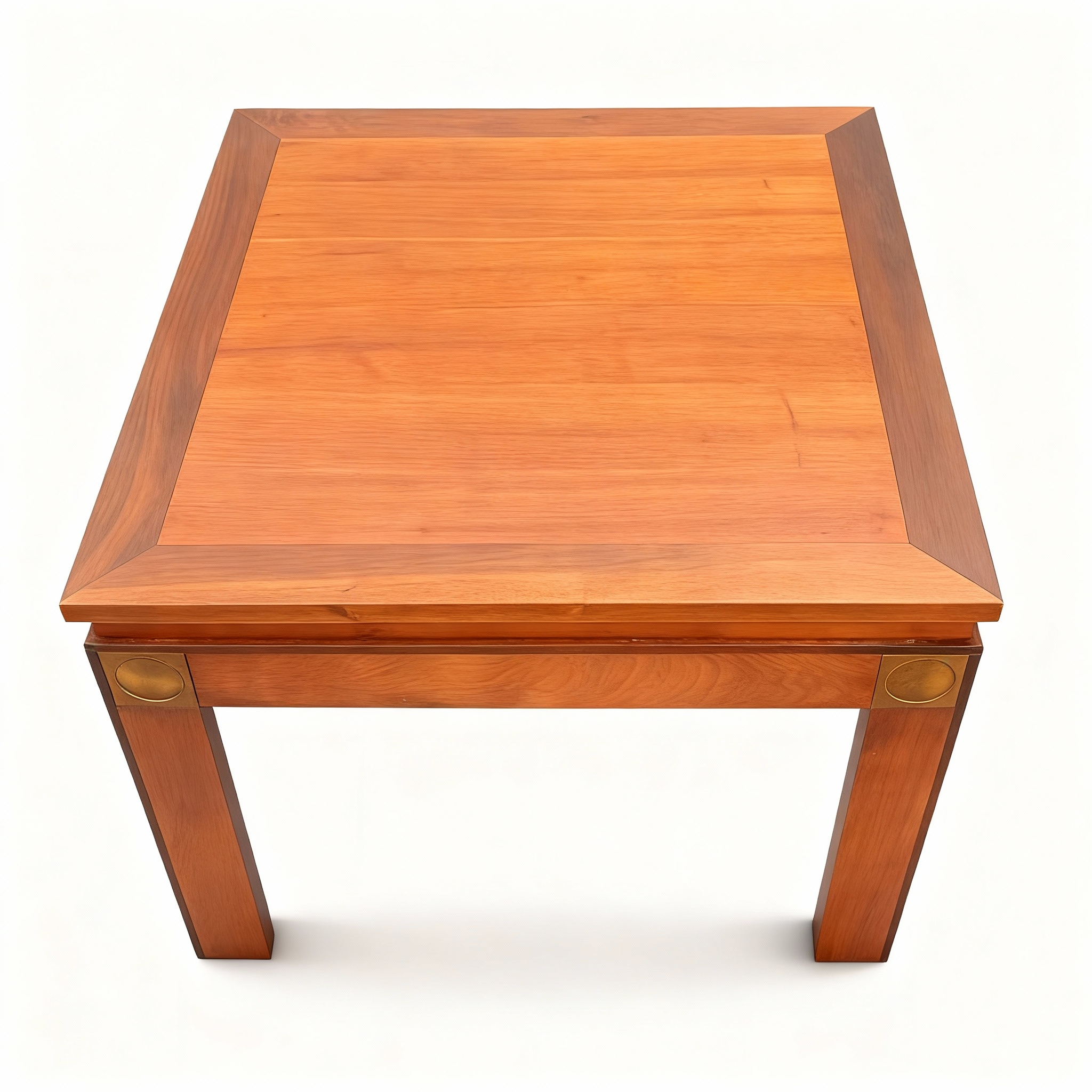 Square coffee table (80x80x45cm) crafted from solid cherrywood, featuring a dual-tone framed top and delicate brass inlays on the apron