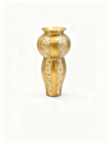 Stacked gourd vase in ivory ceramic with vertical gold bands and cracked-effect finish