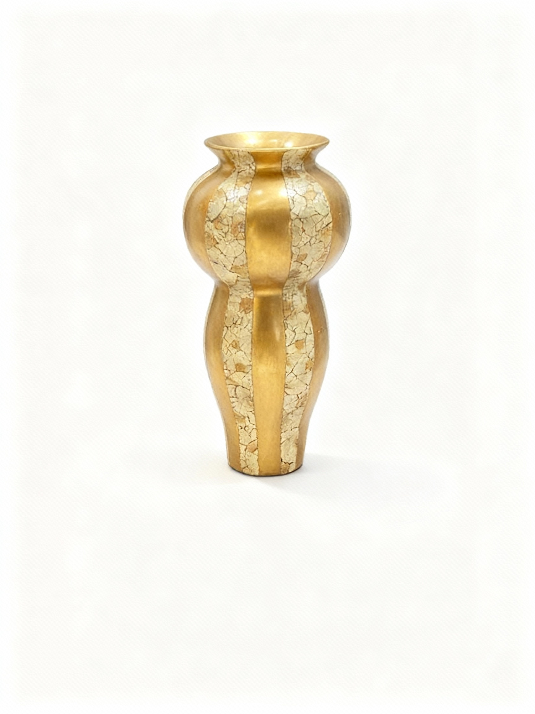 Vase Double Gourde – Design Géométrique Luxueux – Finition Dorée et Ivoire Craquelé