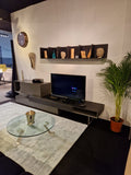 DOMI modular TV wall unit 307cm in carbon oak and anthracite matte lacquer