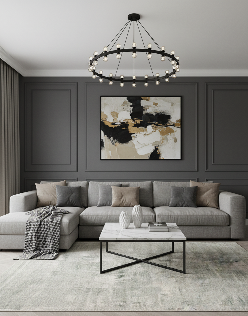 Tapis rectangulaire à poils courts de grande taille, couleur gris glaçon très clair (gris et blanc cassé), avec un motif abstrait délavé. Dimensions200x300 cm.