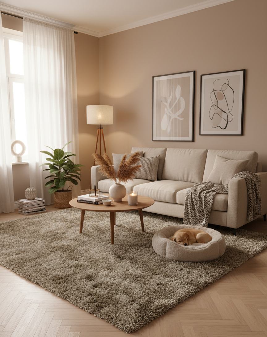 Grand tapis moderne à poils longs avec reflets soyeux, 200x300 cm, texture dense et confortable, pièce unique Outlet Rivet-Lozano n°25.
