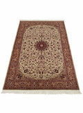 Classic fringed rug 150x200cm with oriental floral patterns in deep red and cream