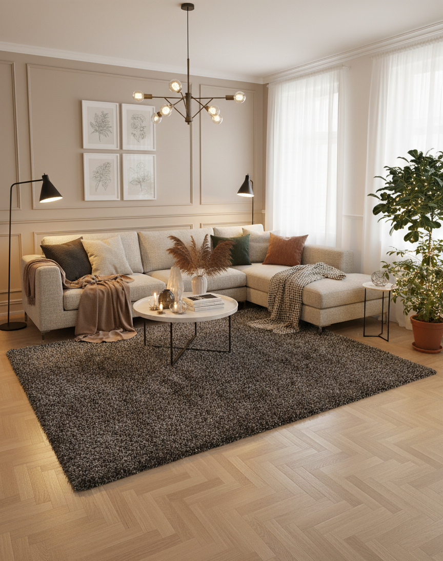 Grand tapis de salon gris chiné texturé, dimensions 200x300 cm, style moderne et confortable, pièce unique Outlet Rivet-Lozano n°31.