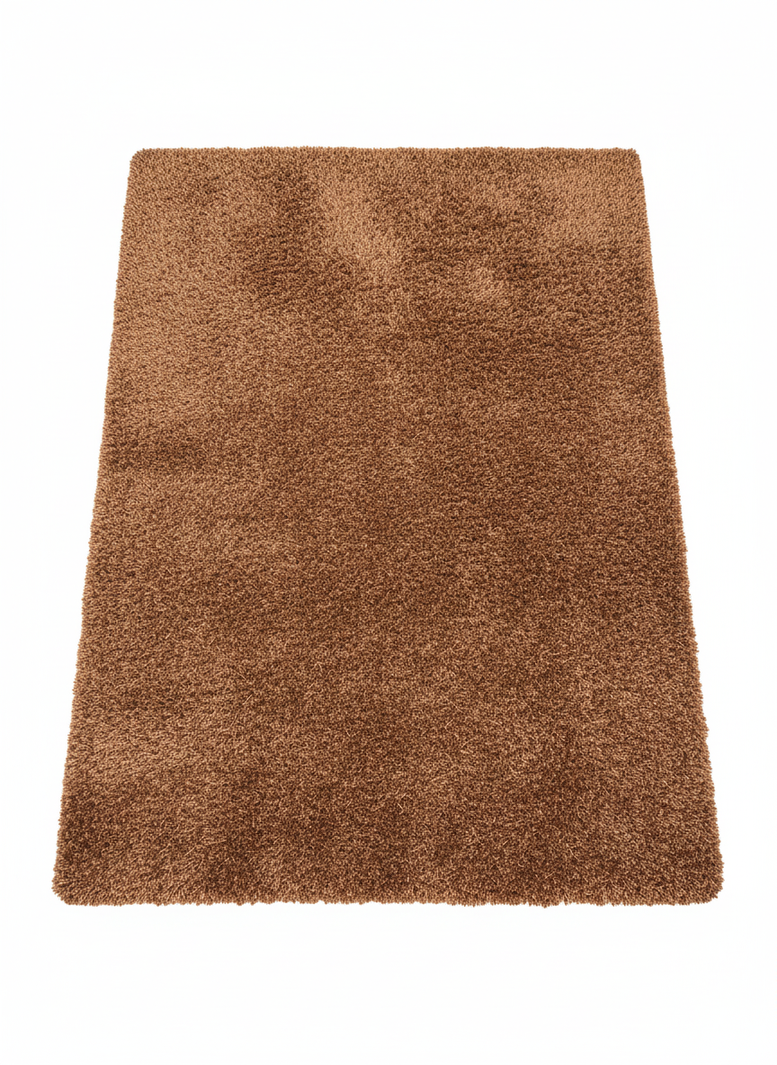 Tapis rectangulaire shaggy (poils longs) de grande taille, couleur brun chocolat uniforme. Texture très épaisse et ultra-moelleuse. Dimensions220x400 cm.