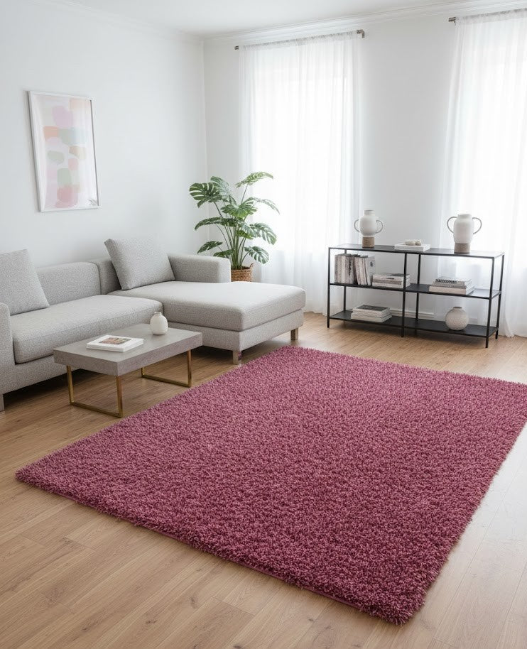 Tapis shaggy 150x240cm poils longs fuchsia rose vif RivetLozano