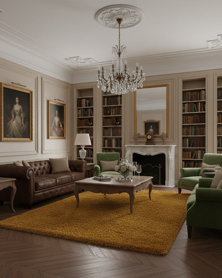 Tapis shaggy 150x240cm ocre jaune moutarde poils longs RivetLozano