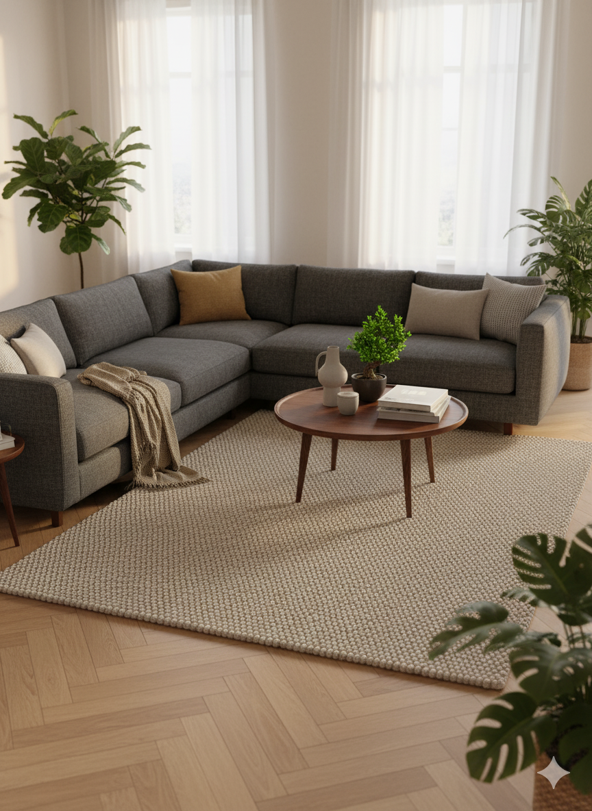 Tapis tissé 170x220cm beige clair à texture boules galets RivetLozano