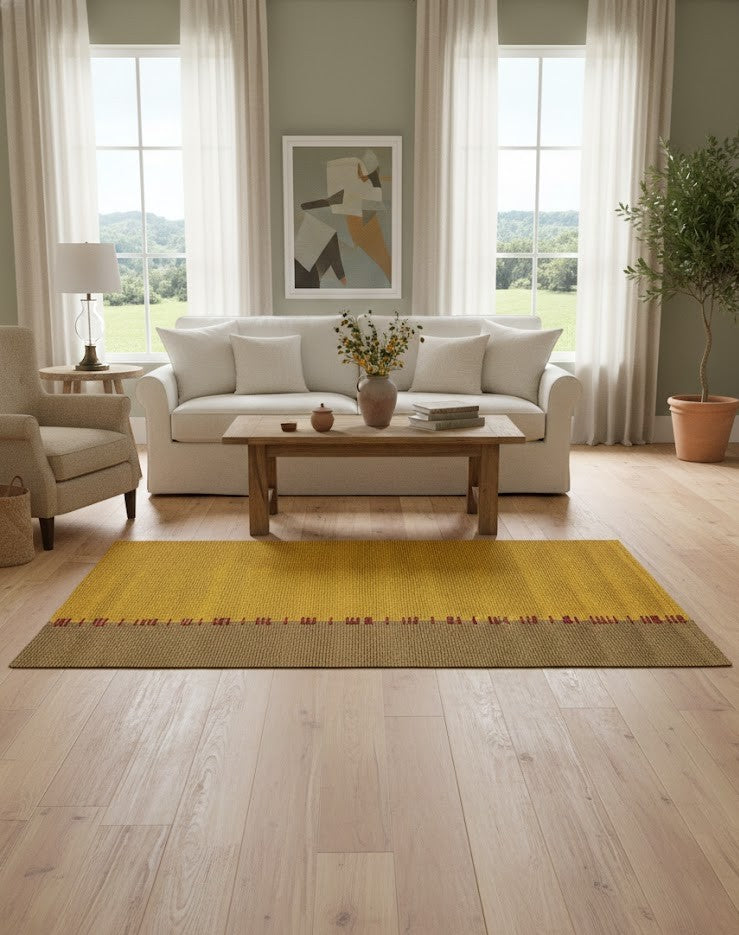 Tapis tissé 170x240cm bicolore jaune ocre et brun style coco RivetLozano