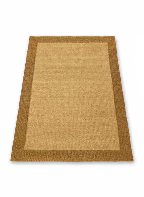 Caramel Frame flat-weave rug 170x240cm in caramel beige with darker border frame