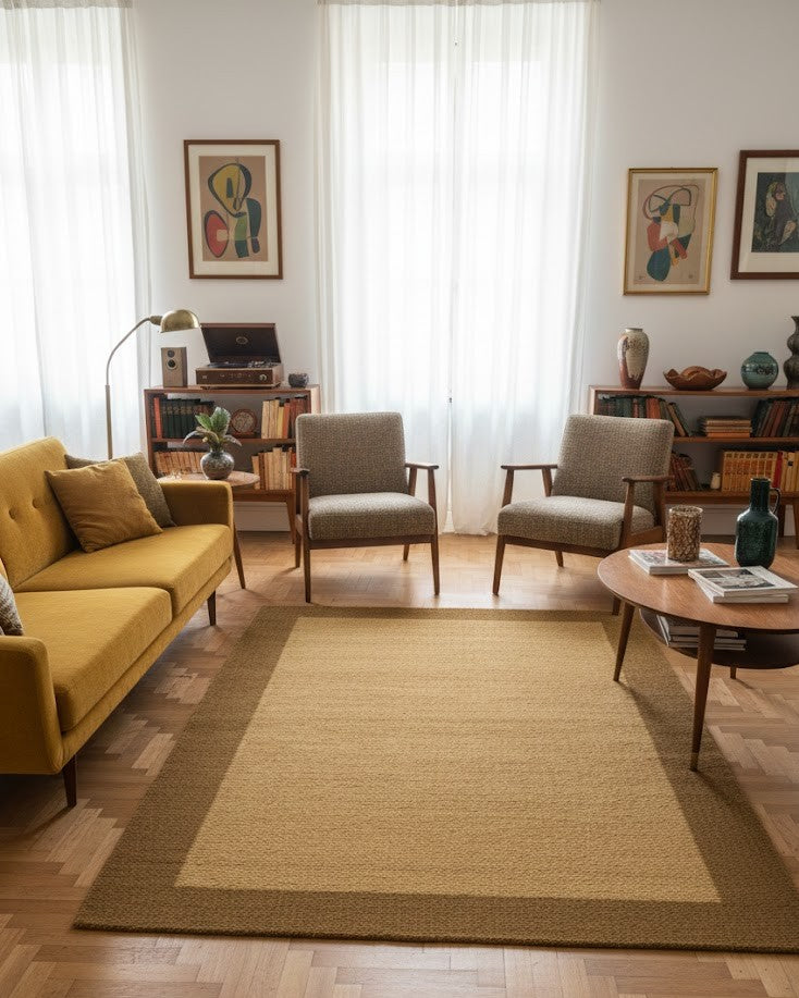 Tapis tissé 170x240cm ocre et brun style coco naturel RivetLozano