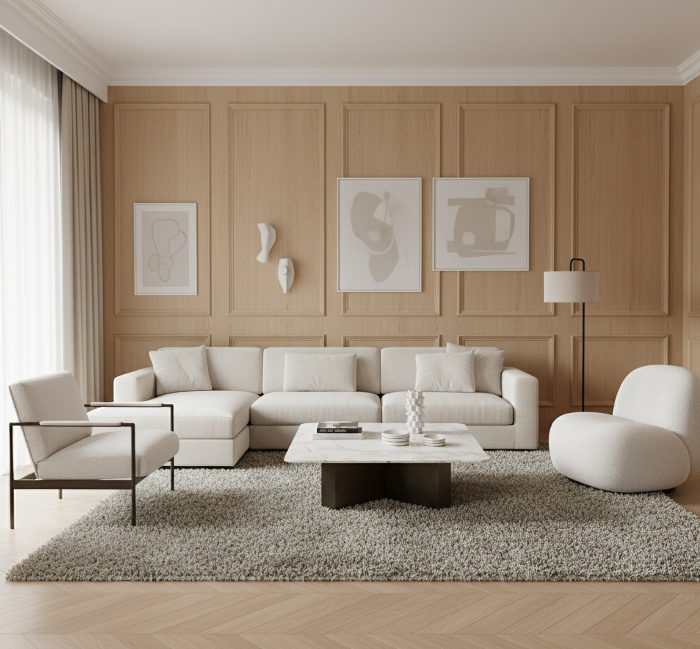 Tapis rectangulaire à poils courts de grande taille, couleur gris chiné (mélange de gris et de blanc). Texture dense et douce. Dimensions 250x300 cm.