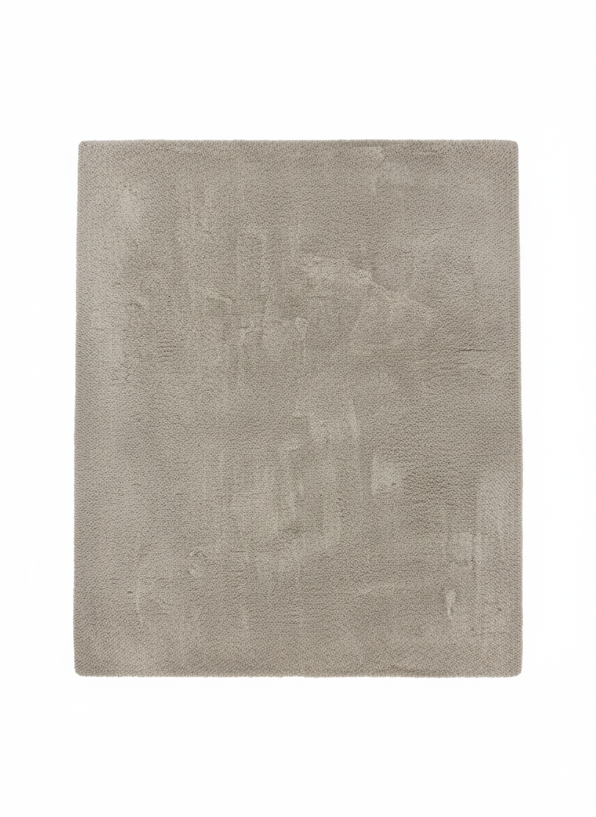 Tapis rectangulaire à poils courts de grande taille, couleur taupe uniforme (gris-brun). Texture dense et aspect velouté. Dimensions200x300 cm.