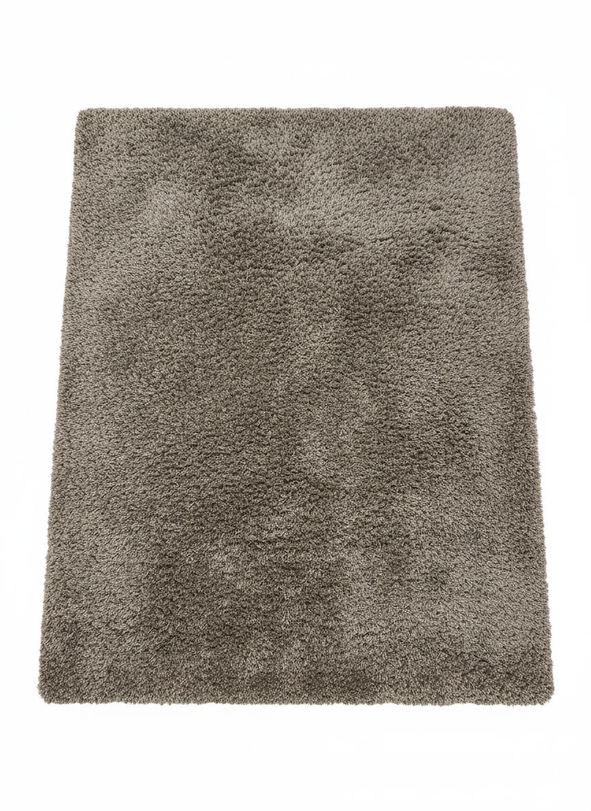 Tapis rectangulaire à poils courts de grande taille, couleur brun taupe uniforme. Texture lisse et dense, parfait pour une décoration neutre et élégante. Dimensions 200x300 cm.