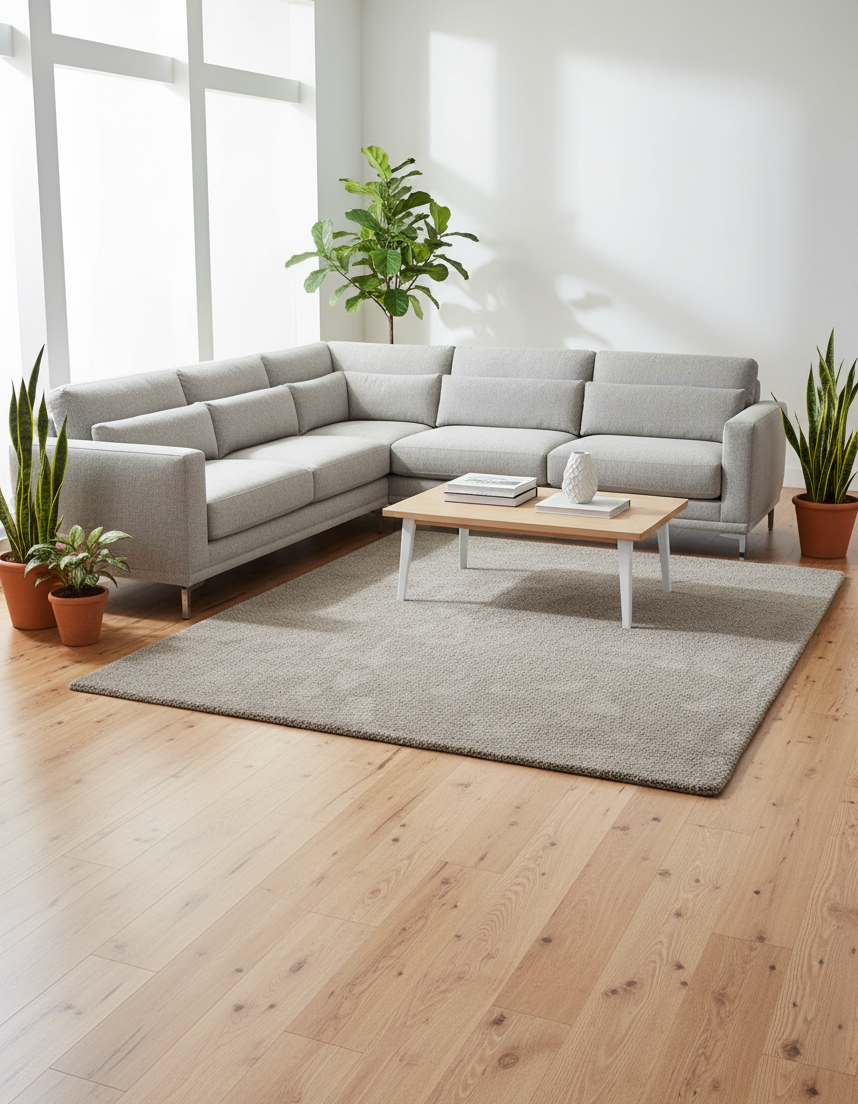 Tapis rectangulaire à poils courts de couleur taupe uniforme (gris-brun). Texture dense et aspect velouté. Dimensions 200x300 cm.