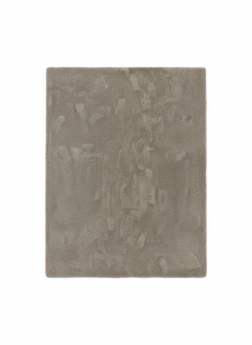 Tapis rectangulaire à poils courts de couleur taupe uniforme (gris-brun). Texture dense et aspect velouté. Dimensions 200x300cm.