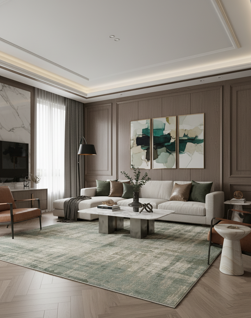 Grand tapis de luxe 200x300 cm avec reflets soyeux, texture lumineuse et douce, pièce unique Outlet Rivet-Lozano n°27.