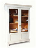 2-door cherry wood display cabinet with grey lacquer exterior and glass doors