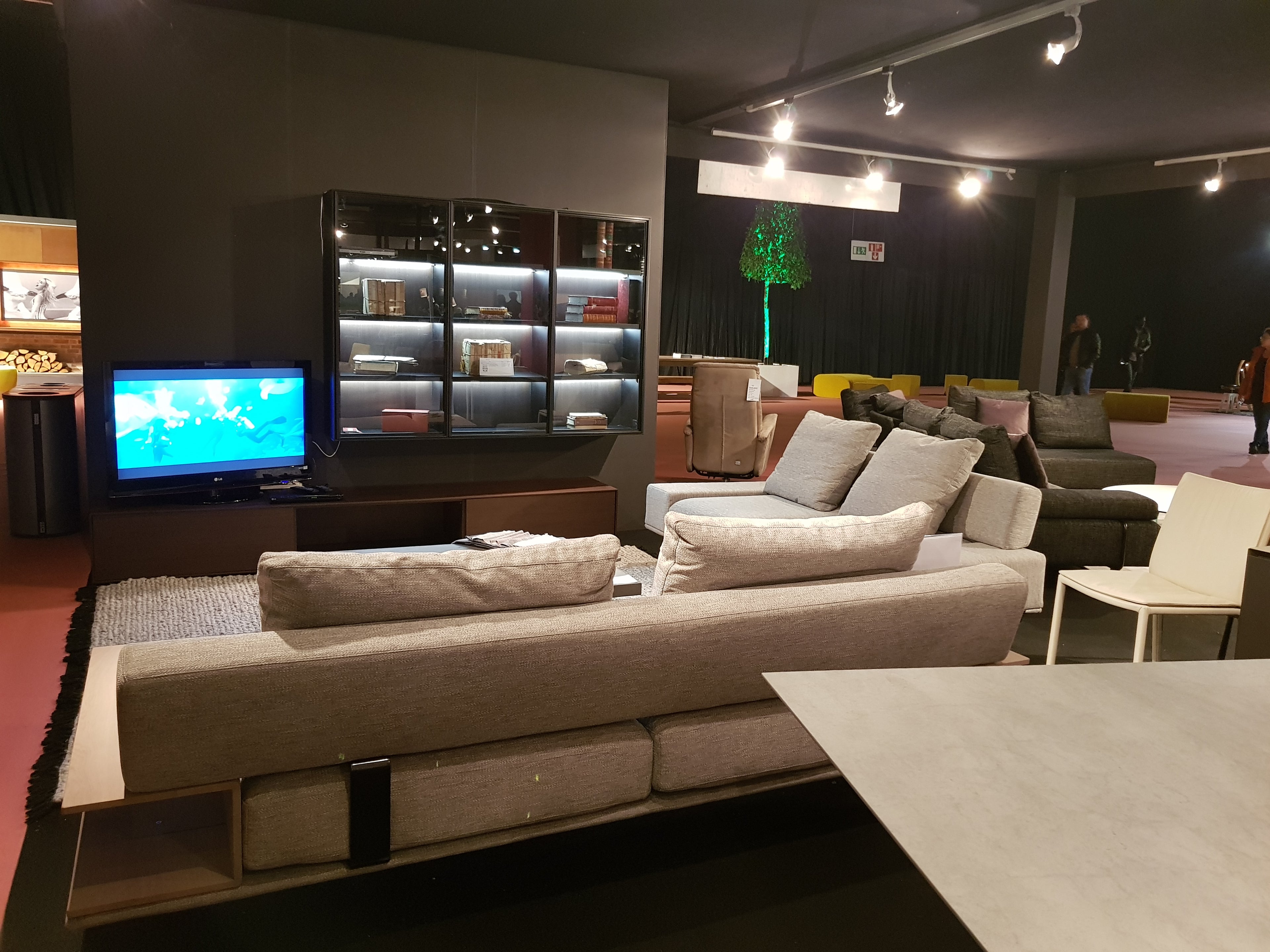 VITAL 270cm TV wall unit in matte black with three-drawer base cabinet and suspended smoked glass cabinet with LED lighting